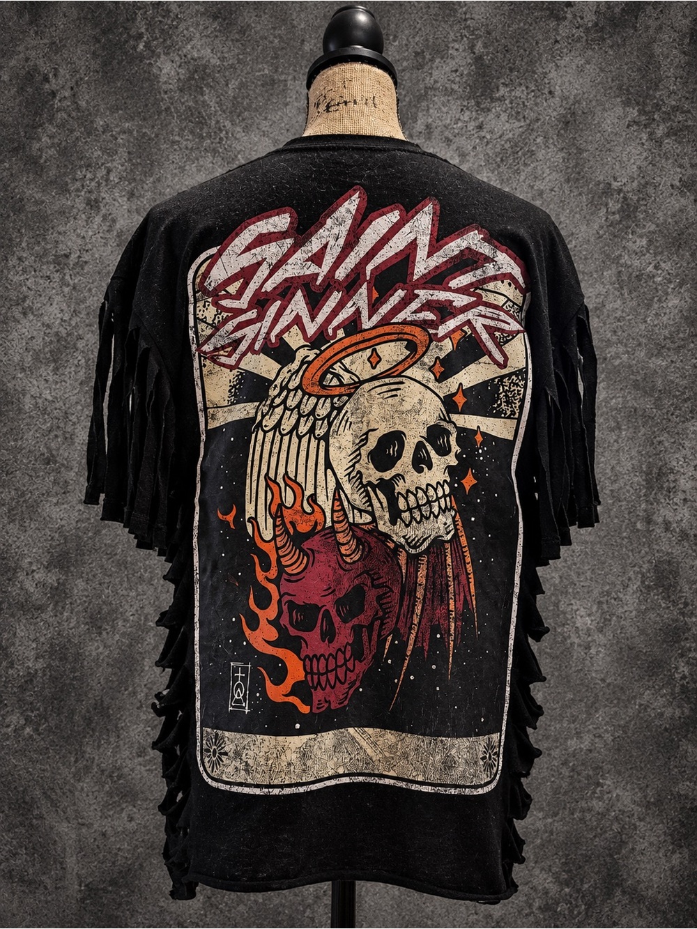 Black Graphic Fringe Men’s Shirt with Skull Artwork